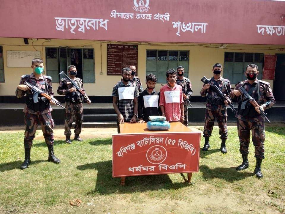 মাধবপুরে গাঁজাসহ ৩জন আটক