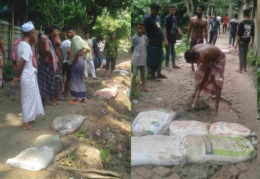 বানিয়াচংয়ে স্বেচ্ছাশ্রমে রাস্তা সংস্কার ও ড্রেন পরিস্কার করেছেন যুব সমাজ