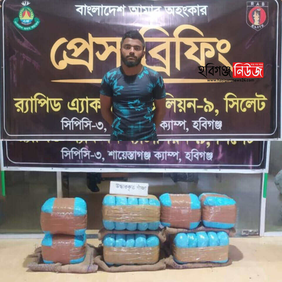 মাধবপুরে র্যাব-৯ এর অভিযানে ৫০ কেজি গাঁজাসহ একজন গ্রেফতার